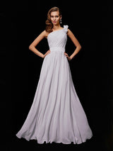 Fabulous Sleeveless One Shoulders Hand-Made Flower Long Chiffon Bridesmaid Dresses-Dbrbridal