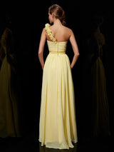 Fabulous Sleeveless One Shoulders Hand-Made Flower Long Chiffon Bridesmaid Dresses-Dbrbridal