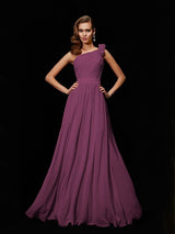 Fabulous Sleeveless One Shoulders Hand-Made Flower Long Chiffon Bridesmaid Dresses-Dbrbridal