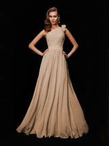 Fabulous Sleeveless One Shoulders Hand-Made Flower Long Chiffon Bridesmaid Dresses-Dbrbridal