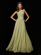 Fabulous Sleeveless One Shoulders Hand-Made Flower Long Chiffon Bridesmaid Dresses-Dbrbridal
