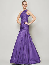 Fabulous Sleeveless One Shoulders Pleats Long Taffeta Bridesmaid Dresses-Dbrbridal