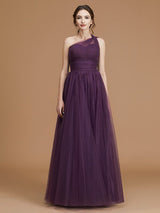 Fabulous Sleeveless One Shoulders Tulle Bridesmaid Dresses-Dbrbridal