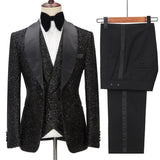 Fabulous Sparkly Black Three Pieces Shawl Lapel Bespoke Wedding Suit for Men-Dbrbridal