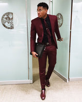 Fashion Burgundy Mens Suits Business Suits Slim Fit One Button Prom Outfits (Blazer Pants)-Dbrbridal