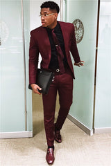 Fashion Burgundy Mens Suits Business Suits Slim Fit One Button Prom Outfits (Blazer Pants)-Dbrbridal