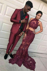 Fashion Burgundy Slim Fit Prom Party Suits for Men-Dbrbridal