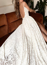 Fashion Lace Elegant Sweetheart Wedding Dresses Split Front-Dbrbridal