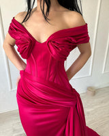 Fashion Long Mermaid Off-the-shoulder Sleeveless V-neck Satin Fuchsia Prom Dress-Dbrbridal
