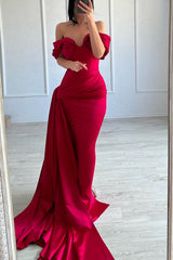 Fashion Long Mermaid Off-the-shoulder Sleeveless V-neck Satin Fuchsia Prom Dress-Dbrbridal