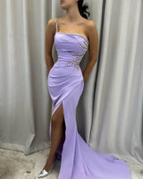 Fashion Long Mermaid One Shoulder Sleeveless Prom Dress With Slit-Dbrbridal