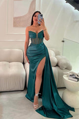 Fashion Long Mermaid Sleeveless Glitter Prom Dress With Slit-Dbrbridal