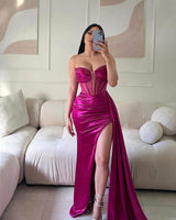 Fashion Long Mermaid Sleeveless Glitter Prom Dress With Slit-Dbrbridal