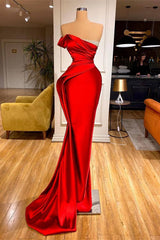 Fashion Red Mermaid Long Prom Dresses With Beadings Ruffles-Dbrbridal
