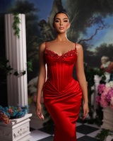 Fashion Satin A-line Sleeveless Spaghetti Straps Evening Gown Long-Dbrbridal