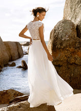 Floor-Length Chic A-line Scoop Neck Wedding Dresses in Chiffon Lace-Dbrbridal