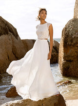 Floor-Length Chic A-line Scoop Neck Wedding Dresses in Chiffon Lace-Dbrbridal