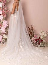 Floor-Length Lace Wedding Dress-Dbrbridal