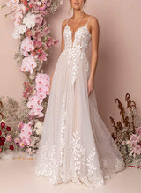 Floor-Length Lace Wedding Dress-Dbrbridal