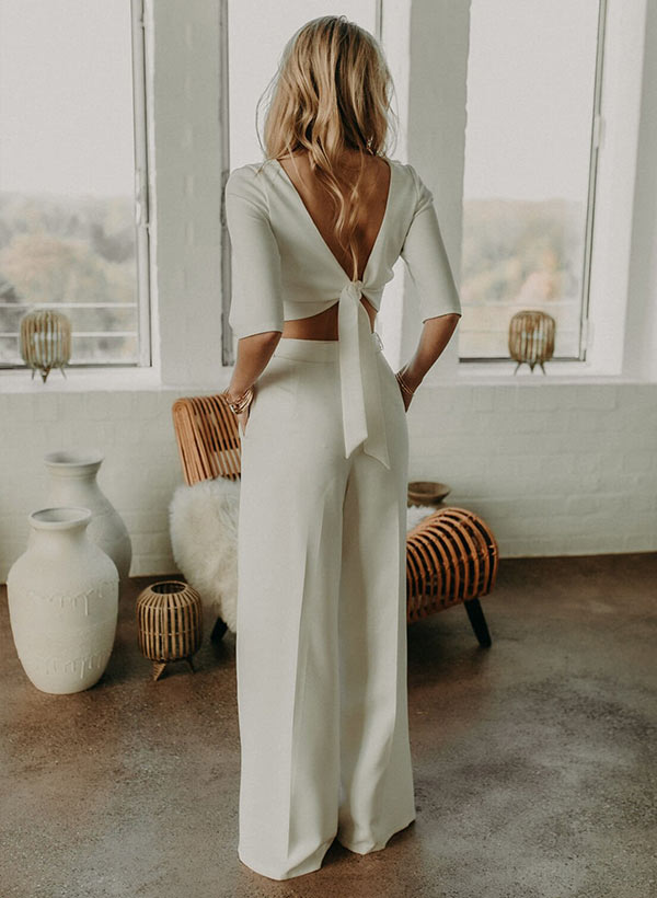 Floor-Length Wedding Dress Square Neckline Half Sleeves – Dbrbridal