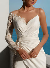 Floor-Length Wedding Jumpsuit Appliques Lace Long Sleeves-Dbrbridal