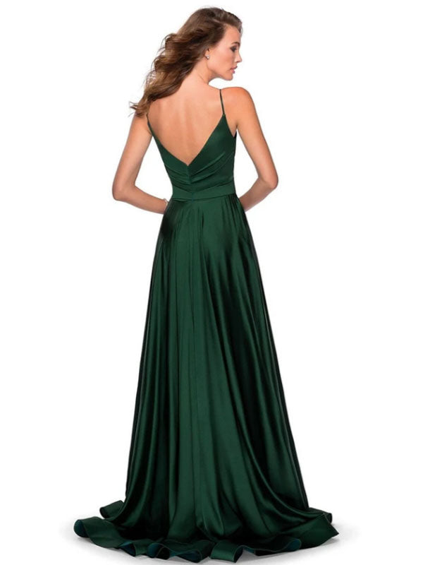 Forest Green A-Line Backless Silk Like Satin V-Neck Long Bridesmaid Dr Dbrbridal Forest Green A-Line Backless Silk Like Satin V-Neck Long Bridesmaid Dr Dbrbridal