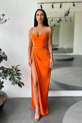 Forest green High-split Long Prom Dress Spaghetti-Straps-Dbrbridal