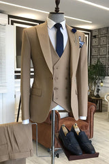 Formal 3-pieces Solid Brown Peaked Lapel Men Business Suits-Dbrbridal