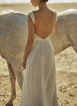 Front Split Chic A-line V-Neck Backless Pleated Tulle Wedding Dresses-Dbrbridal