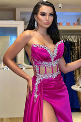 Fuchsia Sweetheart Mermaid Prom Dress Split Long Crystals-Dbrbridal