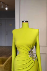 Ginger yellow Long-sleeves Metallic Beaded Mermaid Prom Dress High-neck-Dbrbridal