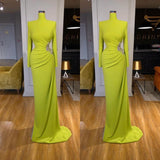 Ginger yellow Long-sleeves Metallic Beaded Mermaid Prom Dress High-neck-Dbrbridal