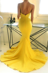 Ginger Yellow Sexy Deep V-Neck Formal Dresses with Chapel Train Chic Simple Body-fitting Evening Party Gowns for Sale-Dbrbridal