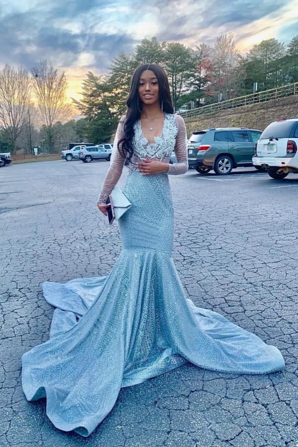 Glamorous Beading Appliques Court Train Long Sleeves Mermaid Prom Dres Dbrbridal Glamorous Beading Appliques Court Train Long Sleeves Mermaid Prom Dres Dbrbridal