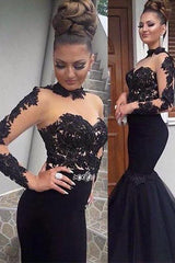 Glamorous Black Lace Formal DressesLong Sleevess Mermaid Long Party Dress-Dbrbridal