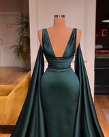 Glamorous Deep V-Neck Long Ball Dresses Mermaid Prom Dress With Ruffles Sleeveless-Dbrbridal