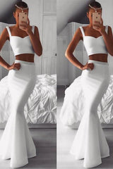 Glamorous Designer Two Piecess White Party Dresses Mermaid Beadings Evening Gowns Online-Dbrbridal