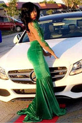 Glamorous Green Long-Sleeve Lace Appliques Split Mermaid Formal Dresses-Dbrbridal