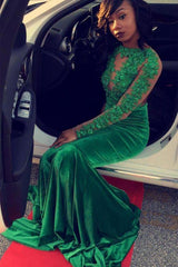 Glamorous Green Long-Sleeve Lace Appliques Split Mermaid Formal Dresses-Dbrbridal