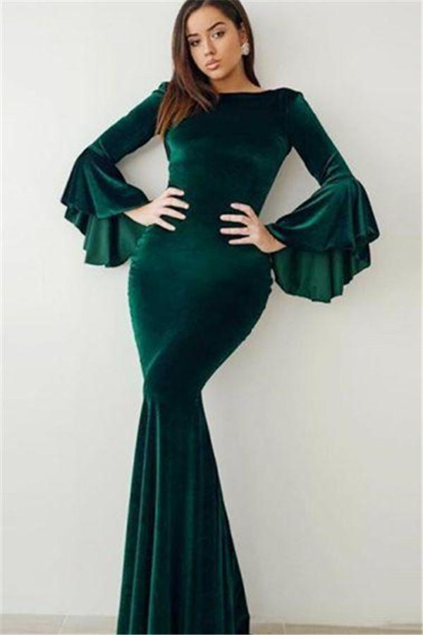 Glamorous Green Mermaid Velvet Prom Dresses Online Flare Sleeve Vintag Dbrbridal Glamorous Green Mermaid Velvet Prom Dresses Online Flare Sleeve Vintag Dbrbridal