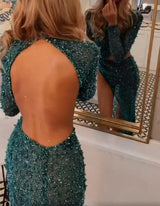 Glamorous Green Slit Prom Dress Long Sequins Beadings Long Sleeve-Dbrbridal