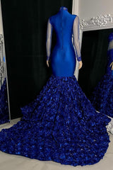 Glamorous High Neck Long Sleeves Prom Dress Mermaid Flowers Bottom With Beads-Dbrbridal