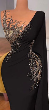 Glamorous Long Black Mermaid Beading Lace Evening Party Gowns-Dbrbridal