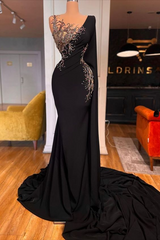 Glamorous Long Black Mermaid Beading Lace Evening Party Gowns-Dbrbridal