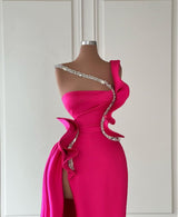 Glamorous Long Glitter Sleeveless Front Split Long Evening Party Gowns With Ruffles Long-Dbrbridal