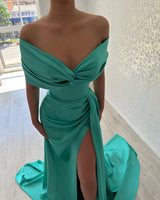 Glamorous Long Off-the-Shoulder Evening Party Gowns Long Slit Online-Dbrbridal