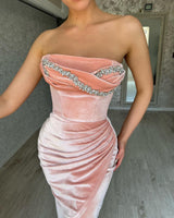 Glamorous Mermaid Charming Sleeveless Crystal Evening Party Gowns Long Slit Online-Dbrbridal