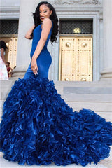 Glamorous Mermaid Ruffles Sleeveless Pink V-Neck Formal Dresses-Dbrbridal