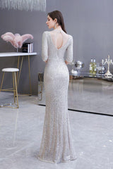 Glamorous Silver Party Dress Long Sleeves Long Prom Dresses-Dbrbridal