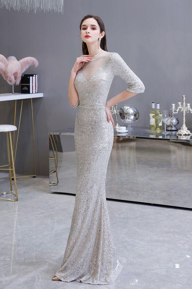 Glamorous Silver Party Dress Long Sleeves Long Prom Dresses Dbrbridal Glamorous Silver Party Dress Long Sleeves Long Prom Dresses Dbrbridal